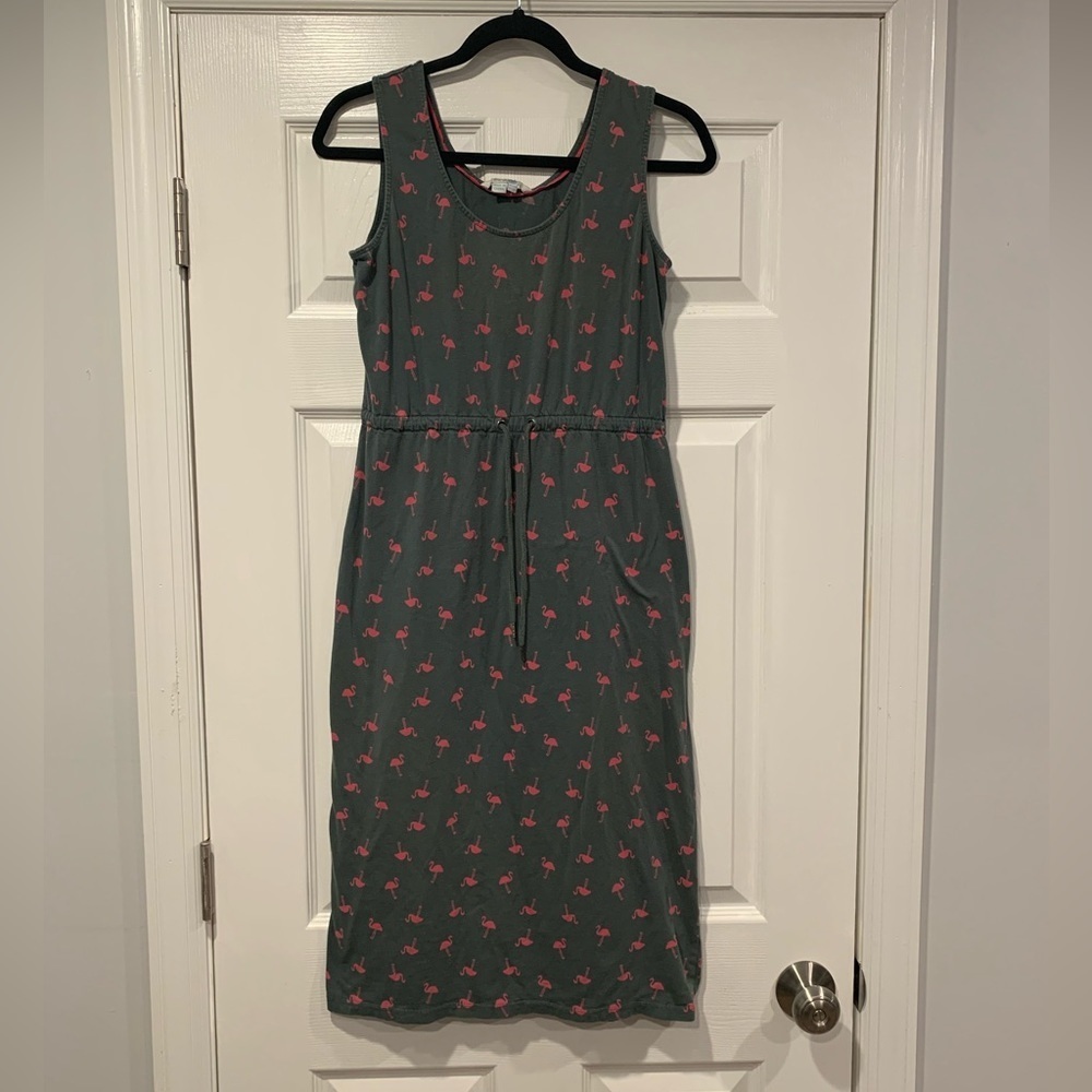 Boden Green Flamingo Tie Waist Tank Dress